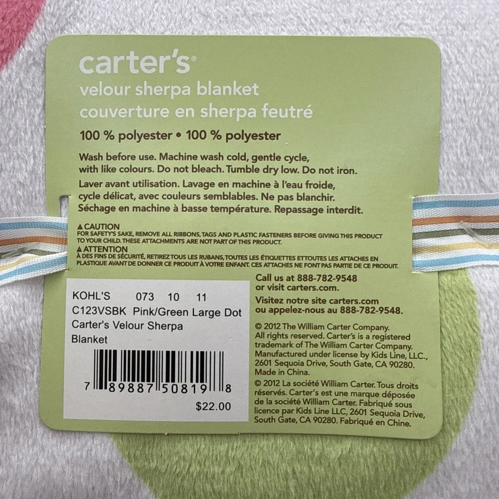 NWT 2012 Carter's Polka Dot Velour Sherpa Baby Blanket Replacement VHTF 30x40